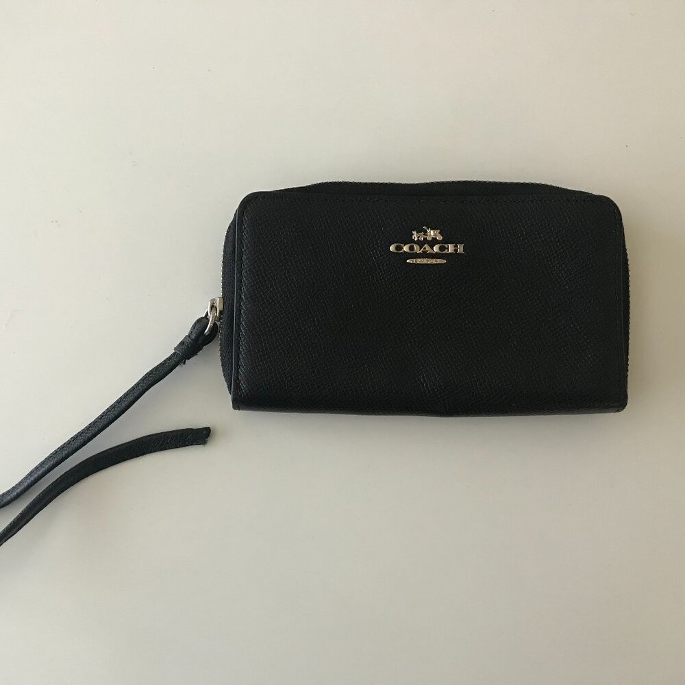 Coach Black Leather Zip Wristlet Wallet - Picture 2 of 11